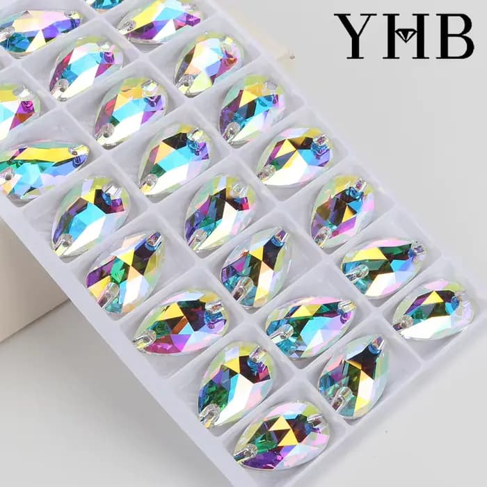 YHB Top qualité goutte verre cristal AB clair de lune pierres à coudre Flatback coudre sur strass pour vêtements sacs