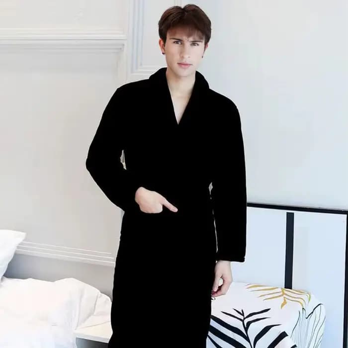 Peignoir de bain à revers pour hommes et femmes, manches longues, longueur aux genoux, avec poches à ceinture, flanelle, vêtements de nuit doux, Robe de Spa en peluche
