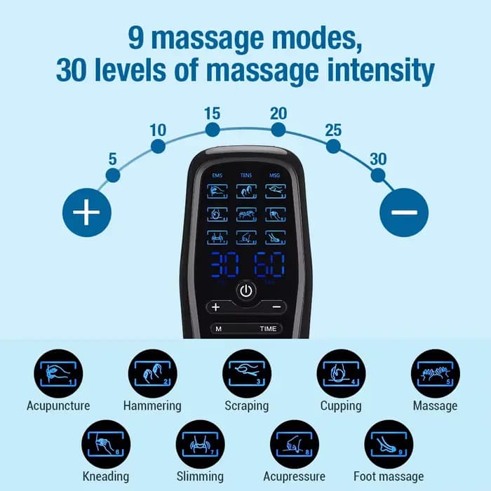 Appareil de massage numérique TENS EMS avec 9 modes et 30 niveaux
