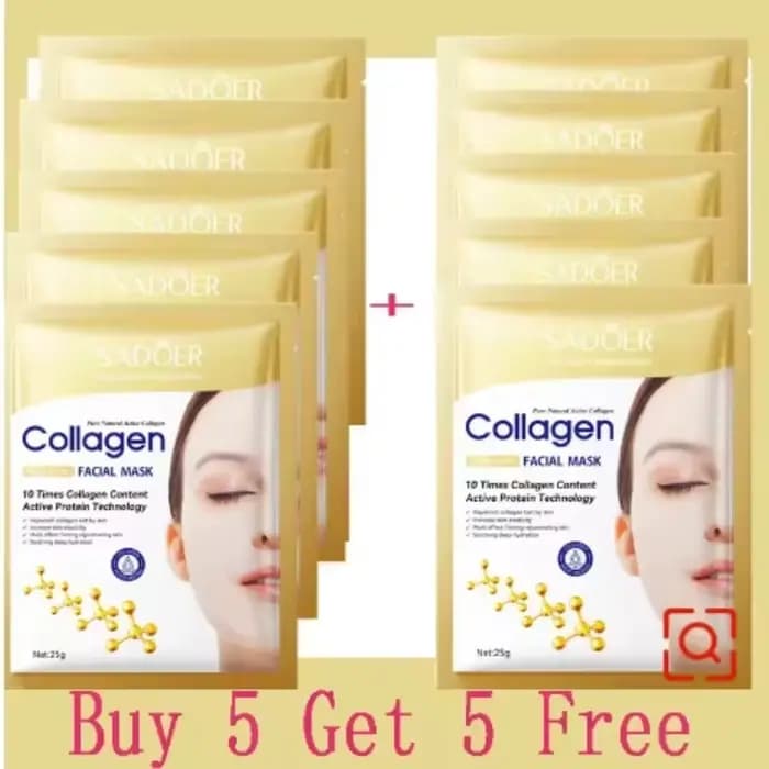 Lot de 10 masques faciaux coréens au collagène anti-rides – Atténue les ridules, anti-âge, raffermit la peau, hydrate et illumine