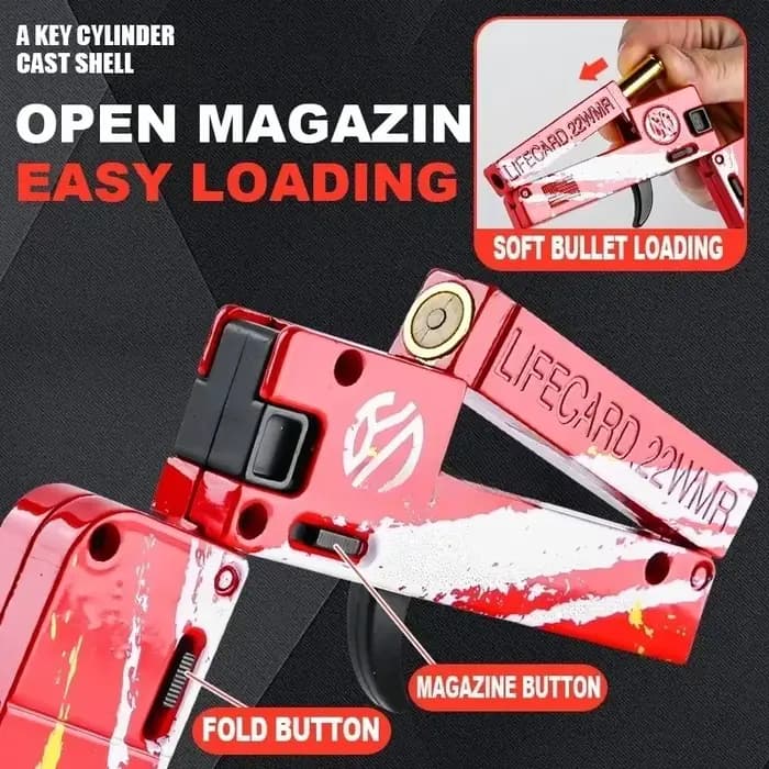 Nouveau jouet pistolet pliable en métal Lifecard amélioré pour enfants et adultes, pistolet jouet avec balles souples, modèle de tir en alliage pour adultes