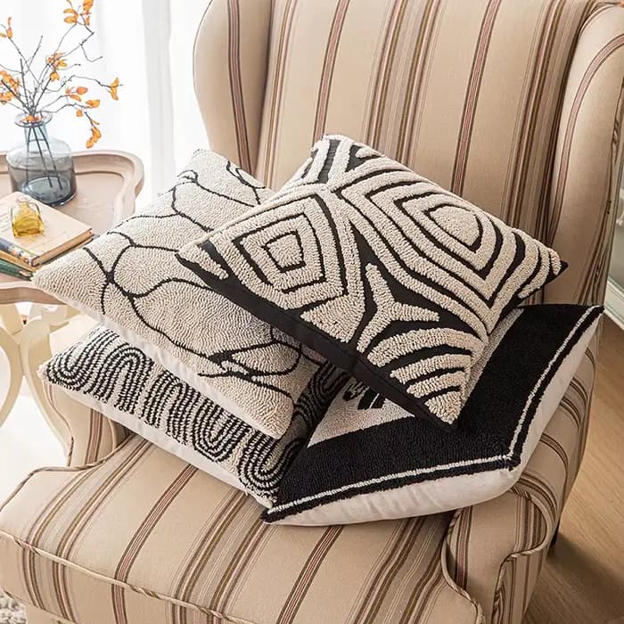 Housses de coussin en coton pour canapés, grandes taies d'oreiller avec fermeture éclair, décor de salon d'art de ligne géométrique abstraite