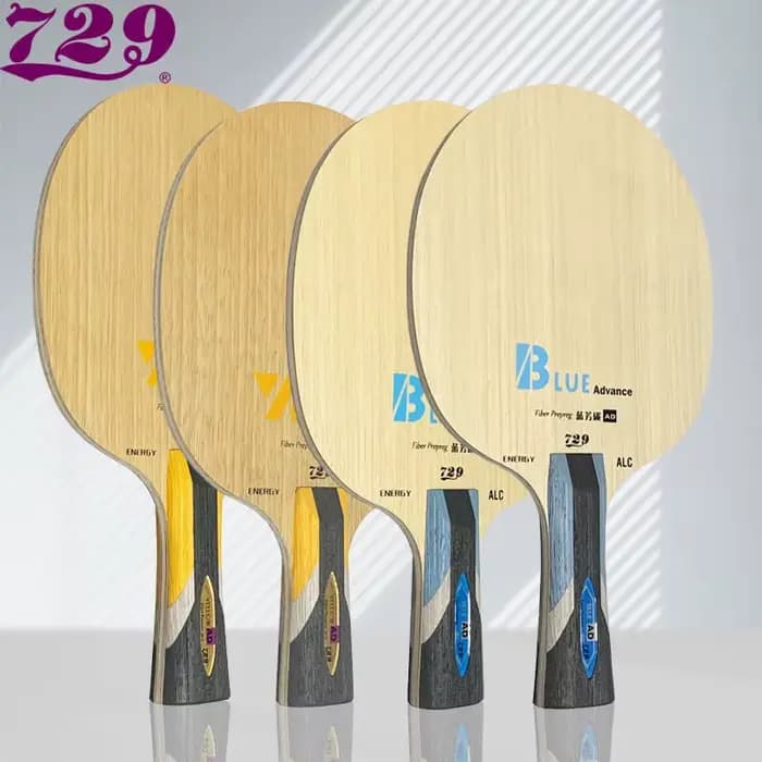 Raquette de tennis de table offensif Friendship 729 New Blue Advance Carbon Blade 7 plis (5+2) | Combo en caoutchouc collé sur mesure fait main