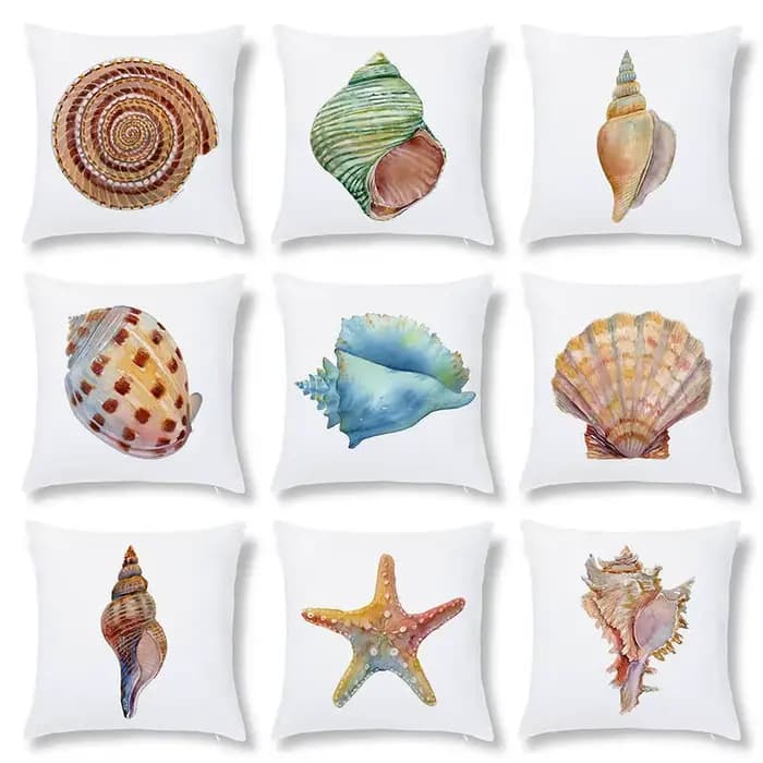 Juste de coussin à motif de conque de style marin