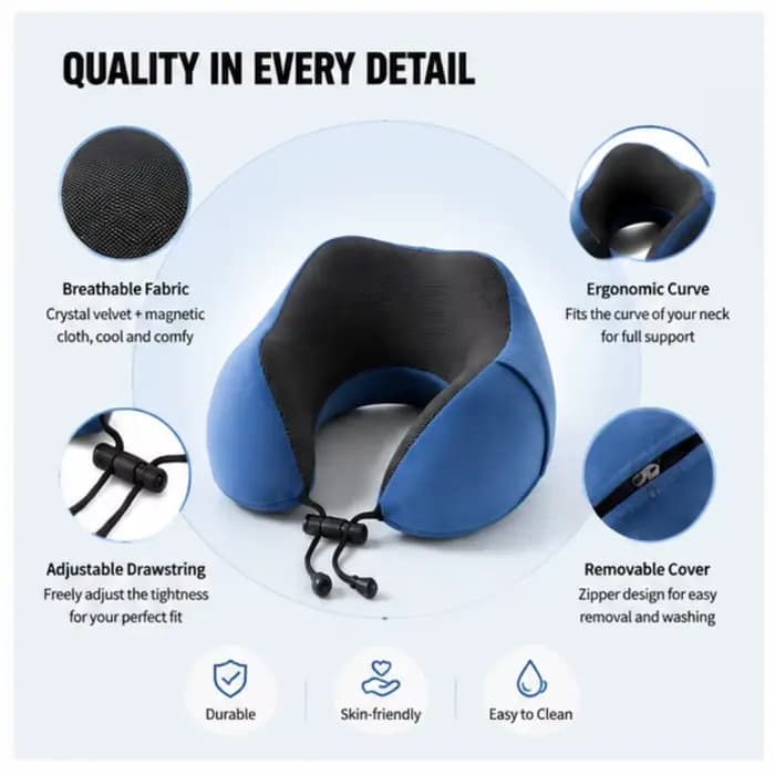 Oreiller cervical en mousse à mémoire de forme, coussin de voyage en forme de U doux pour soutenir le cou en avion