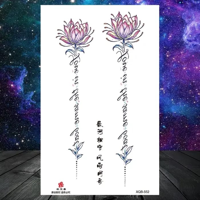 Faux Tatouage Temporaire Anni Fleur pour Femmes et Bol, Autocollant, Pivoine, Lys, Rose, Noir