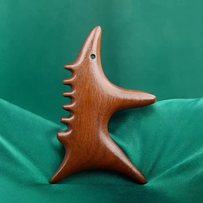 Outils de Massage Gua Sha en bois de santal et soie dorée
