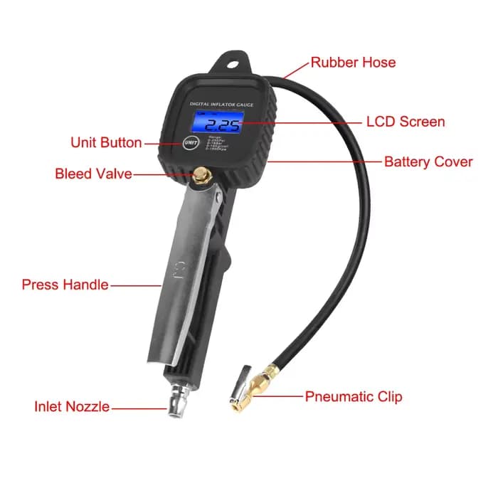 Pistolet de gonflage de surveillance de haute précision avec tuyau de gonflage, manomètre numérique pour voiture, manomètre d'opathie