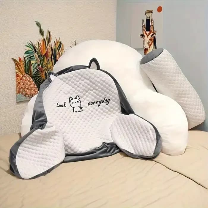 Coussin de lecture pour lire au lit en position assise avec accoudoirs - Gris matelassé