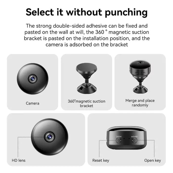 Caméra de sécurité sans fil avec vision nocturne et détection de mouvement – Surveillance portable pour la maison, surveillance des jeunes, facile à installer