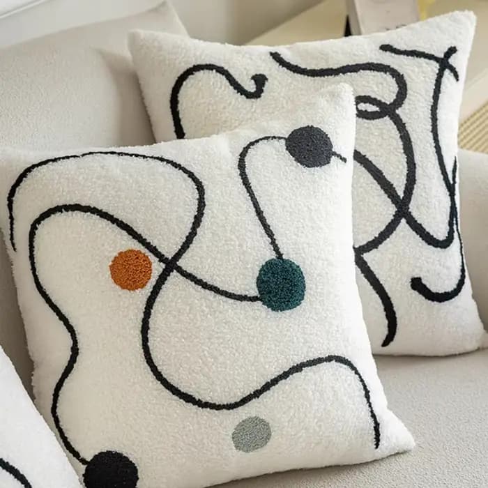 Housses de coussin brodées géométriques en peluche, taie d'oreiller décorative nordique moderne et simple, pour salon et chambre à coucher