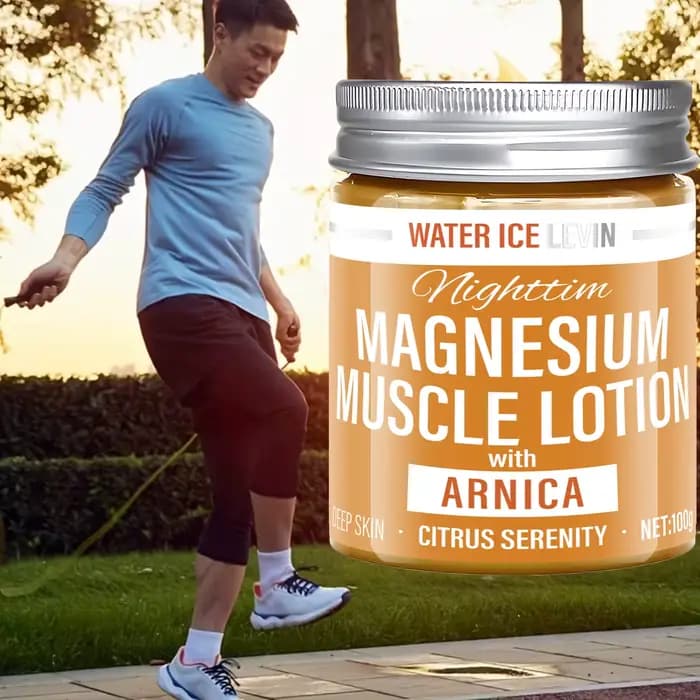 Lotion musculaire au magnésium avec arnica et agrumes pour un apaiser en profondeur de la peau – Formule légère et à absorption rapide.