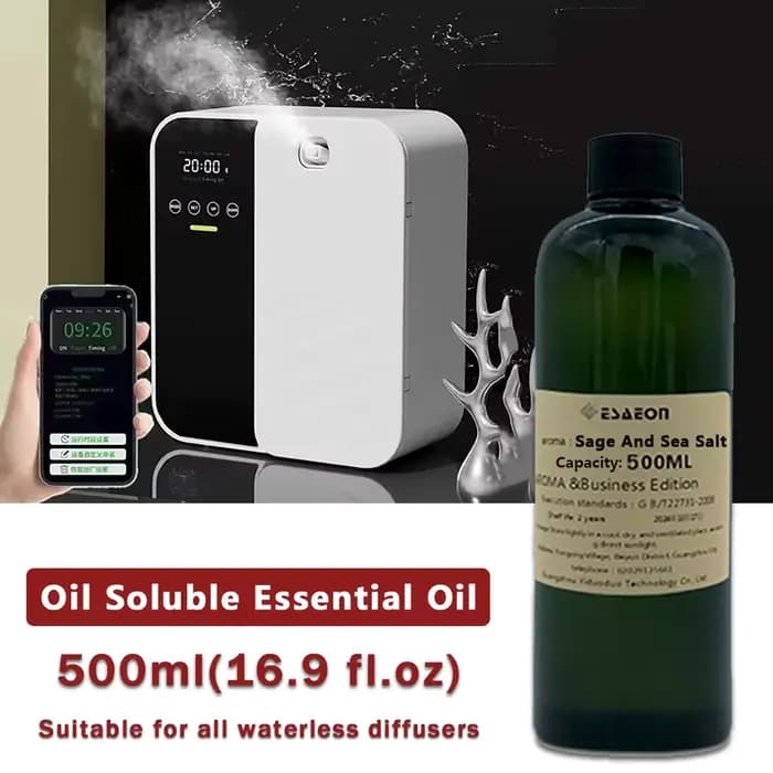 ESAEON 500ml (16.9 fl.oz) Huiles essentielles de sauge et de sel marin - Huile essentielle liquide pour diffuseur