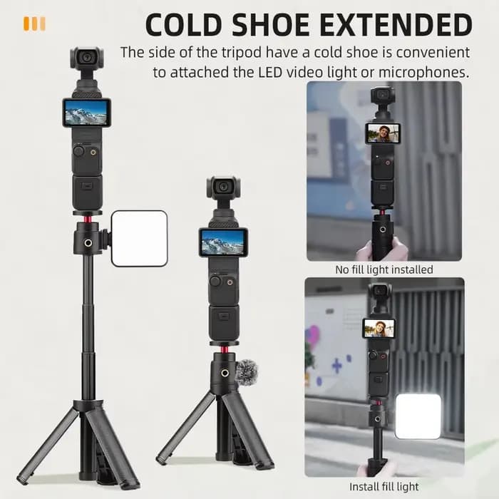 Trépied pour selfie stick compatible avec DJI Action 5 Pro 4/Osmo 360/Pocket 3/4/Insta360 Ace Pro 2, accessoires de photographie pour diffusion en direct