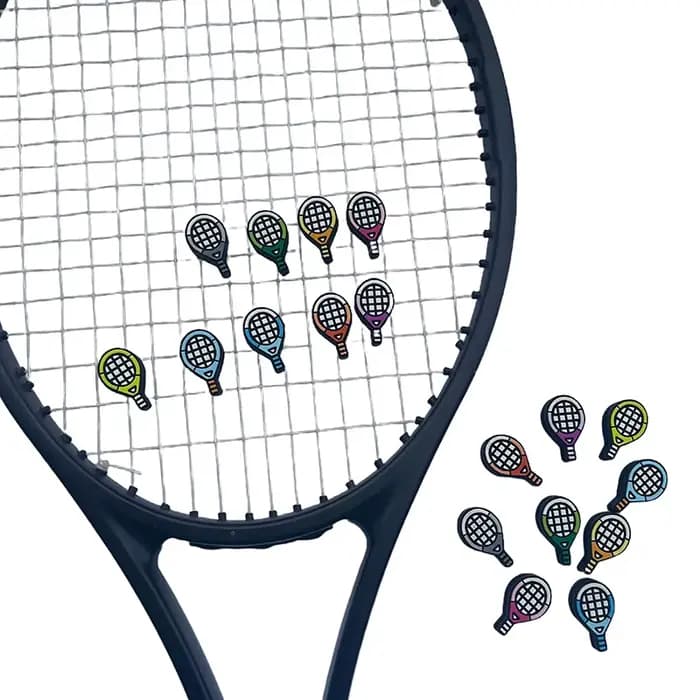 Nouvel amortisseur de chocs en silicone multicolore en forme de raquette de tennis, accessoires de sport durables pour le tennis, le squash et le badminton