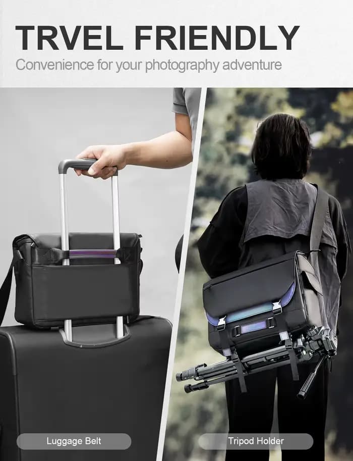 Sac à bandoulière pour appareil photo, sac Compact avec trépied, sacs de voyage pour Canon, Nikon, Sony Fuji, appareils photo reflex numériques, objectif d'appareil photo