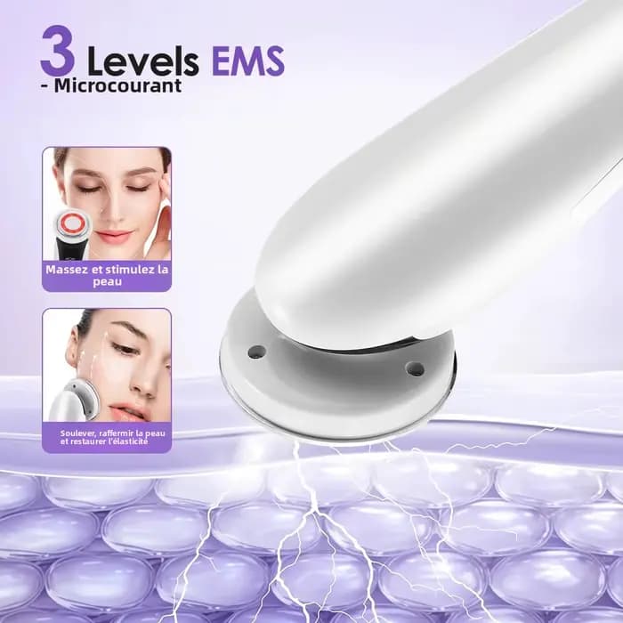 Masseur facial EMS, instrument de beauté pour le visage avec vibration induite et compresse chaude