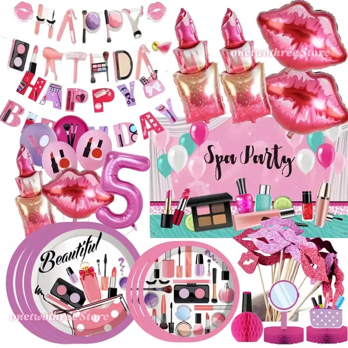 Décoration de fête sur le thème du maquillage SPA, ballons en latex, accessoires photo, sacs cadeaux, jeux de rôle, fournitures pour fête d'anniversaire de filles et de femmes