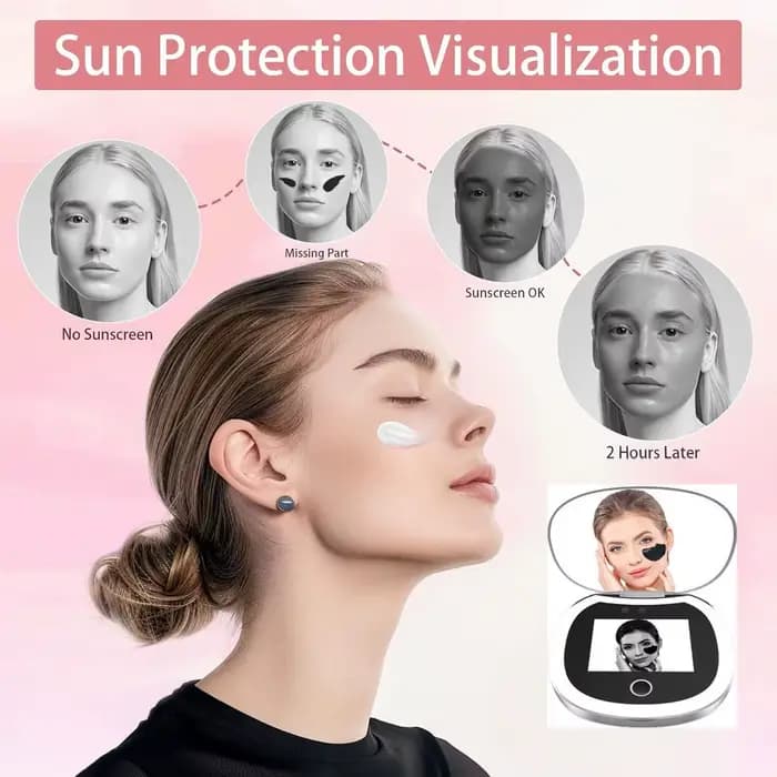Miroir Compact de voyage avec caméra UV, grossissement 2X miroir UV Portable avec lumières vérificant le miroir de maquillage LED de protection solaire pour le visage