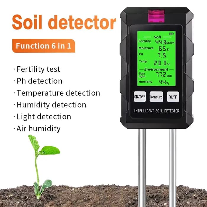 Analyseur de sol numérique 6 en 1, testeur de pH du sol, fertilité, humidité du sol, lumière du soleil, humidité ambiante, température, détecteur, moniteur, analyseur de sol de jardin