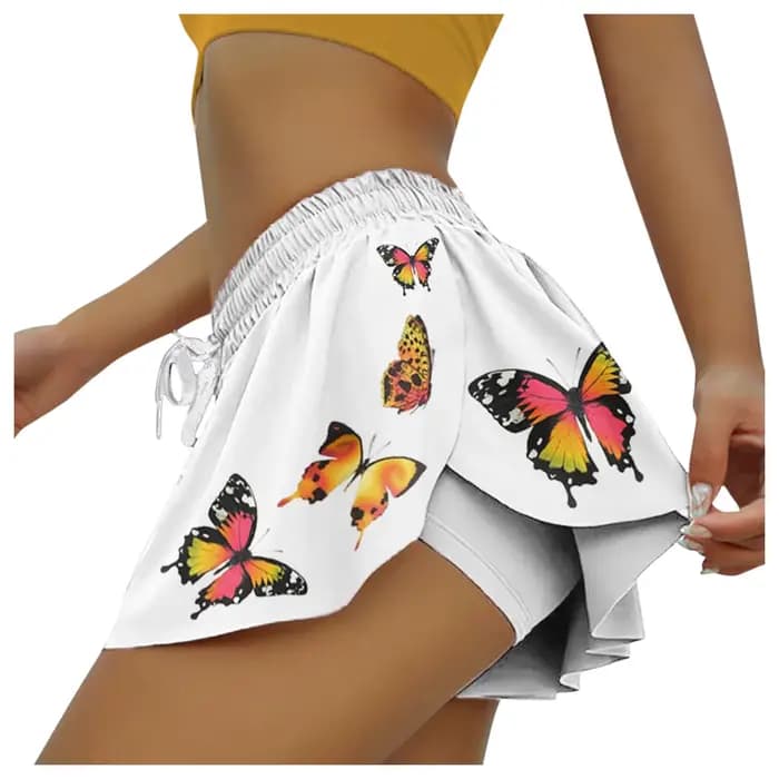 Jupe de sport pour femme, imprimé papillon, jupe courte intérieure, taille haute élastique, mini hakama de golf, été