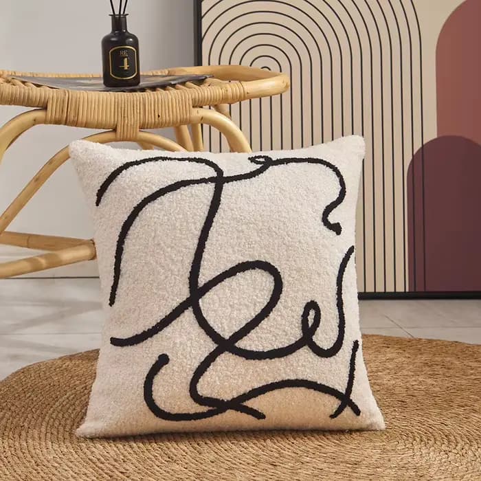 Housses de coussin brodées géométriques en peluche, taie d'oreiller décorative nordique moderne et simple, pour salon et chambre à coucher