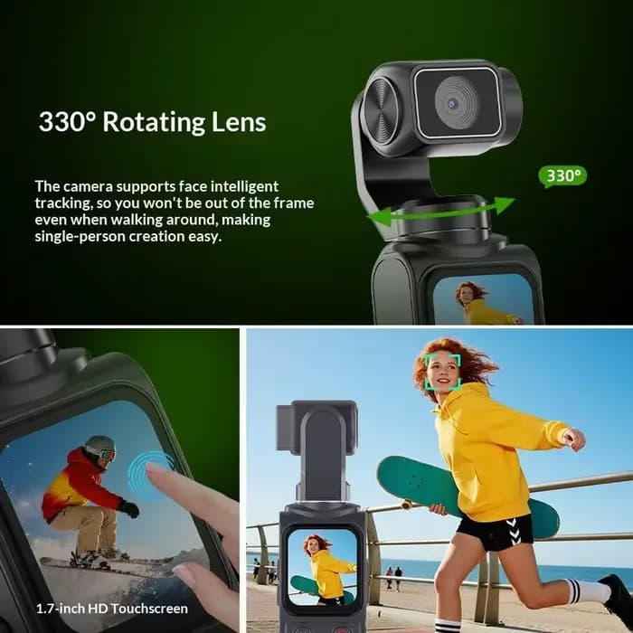 Nouveauté : caméra sportive portable avec écran de 1,72 pouce, 4K UHD, WiFi, suivi intelligent pour le cyclisme, le ski et les vlogs