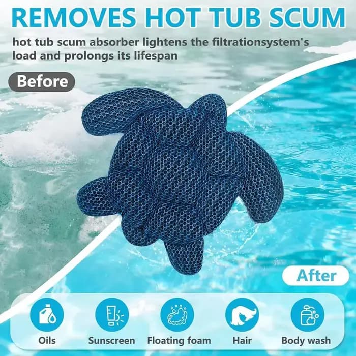 Éponge absorbante réutilisable pour spa, éliminateur de boue flottant en forme de tortue, filtre en mousse pour baignoire, nettoyeur d'eau